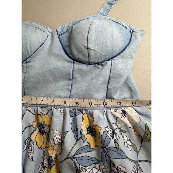 BOG Collective Maxi Dress Floral Corset Denim Blue Cottagecore Band Gypsies L - Picture 14 of 15